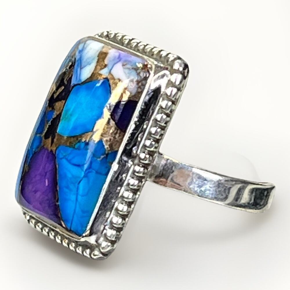 Kingman Blue Dahlia Turquoise Sterling Silver Ring Size 8 - 7.6g Southwest Style